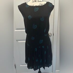 LOFT Black Dress with Teal Heart Patterns